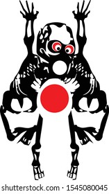 Strange skull cartoon. Black silhouette. Vector drawing. Isolated object on a white background.