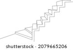 Strange staircase steps up and down. Frontal perspective. Line drawing. Vector illustration.