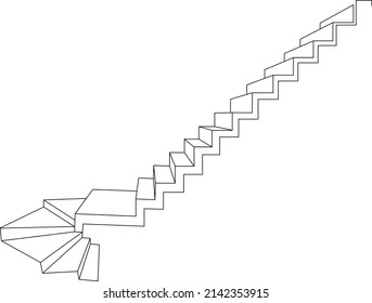 Strange Staircase Steps Up And Down. Frontal Perspective. Line Drawing Vector Illustration.