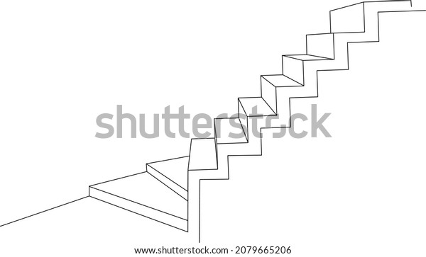 Strange staircase steps up and down.\
Frontal perspective. Line drawing. Vector\
illustration.