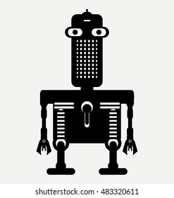 strange toy robot, retro robot, vector robot silhouette 
