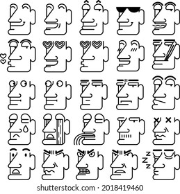 Strange unique black-and-white emoji collection.
