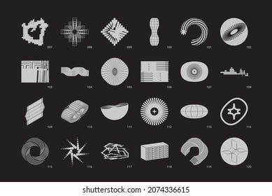 Strange Vector Shapes Collection. Geometric figures, distortion, variety of kinks and transformations. Shapes are great for  web pages social media t-shirts sci-fi scenes postcards logos