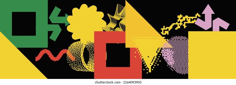 Strange Vector Shapes Composition Design. Geometric figures, distortion, variety of kinks and transformations. Elements are great for  web pages social media t-shirts sci-fi scenes postcards logos