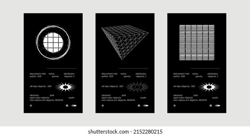 Strange Vector Shapes Poster Template. Geometric figures, distortion, variety of kinks and transformations. Shapes are great for  web pages social media t-shirts sci-fi scenes postcards logos