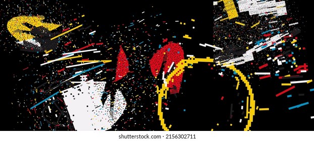 Plantilla de póster de formas vectoriales extrañas. Cifras geométricas, distorsión, variedad de tintas y transformaciones. Las formas son excelentes para páginas web camisetas de medios sociales escenas de ciencia ficción logotipos de postales