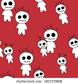 strange voodo dolls jn red background