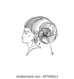 Strange woman with a haircut in the form of a snail. portrait. Graphic illustration.