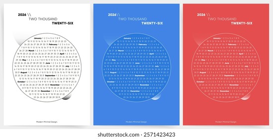 Strange Yearly One Page Calendar 2026, Calendar 2026 Sunday Start Circle Layout Color Variations Corporate Design Template