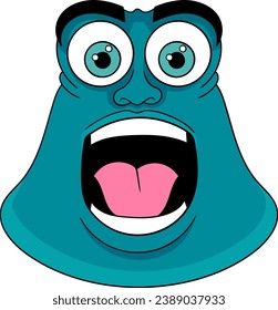 a strangely shaped green monster with thick eyebrows and a gaping mouth
