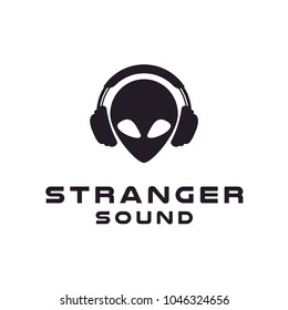 Stranger Alien Headphone Earphone Headset for Hip Hop DJ or Music Studio Record Audio Sound Engineer logo design 