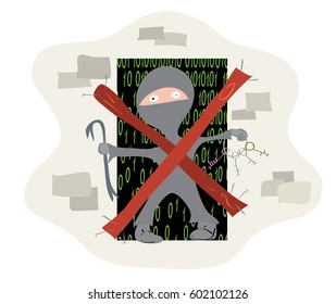 stranger with a crowbar and a master key, is detained by an input protection / protection against unauthorized access