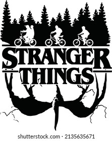 Stranger Things Banner Logo Silhoeutte vector. Stranger Things Banner Black and White vector.