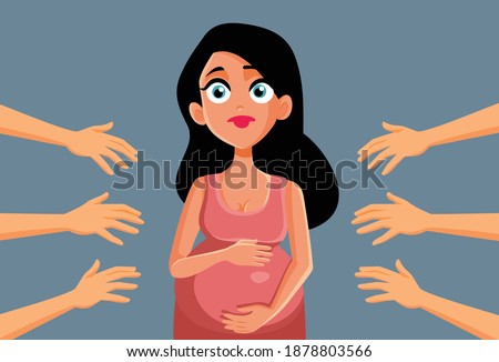 Strangers Reaching to Touch Uncomfortable Pregnant Woman. People touching mother to be making her feel awkward
 [[stock_photo]] © 