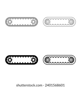 Correa para correa dentada del motor para engranajes mecanismo de distribución de gas de la distribución de la correa de levas conjunto de iconos color negro ilustración vectorial contorno de relleno sólido línea delgado estilo plano