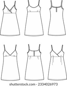 Ropa de verano para mujeres. Establecer. CAD de moda. Ilustración vectorial.