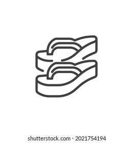 Icono de la línea de sandalias. signo de estilo lineal para concepto móvil y diseño web. Flip flops slippers contorno icono vector. Símbolo, ilustración del logotipo. Gráficos vectoriales