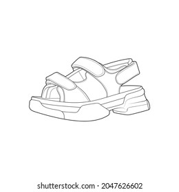 strap sandal outline drawing vector, strap sandal  in a sketch style, trainers template outline, vector Illustration.