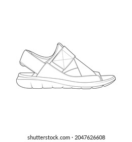 strap sandal outline drawing vector, strap sandal  in a sketch style, trainers template outline, vector Illustration.