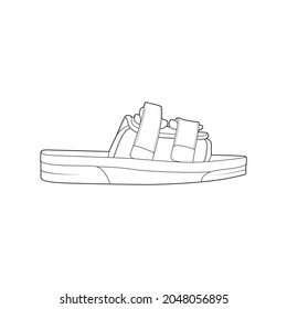 strap sandal outline drawing vector, strap sandal  in a sketch style, trainers template outline, vector Illustration.
