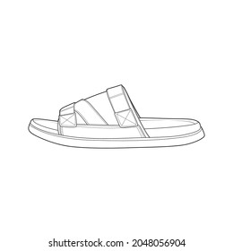 strap sandal outline drawing vector, strap sandal  in a sketch style, trainers template outline, vector Illustration.
