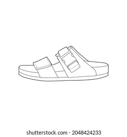 strap sandal outline drawing vector, strap sandal  in a sketch style, trainers template outline, vector Illustration.