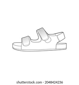 strap sandal outline drawing vector, strap sandal  in a sketch style, trainers template outline, vector Illustration.