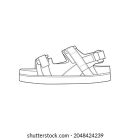 strap sandal outline drawing vector, strap sandal  in a sketch style, trainers template outline, vector Illustration.
