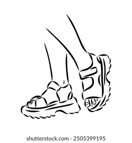 strap sandal outline drawing vector, strap sandal in a sketch style,