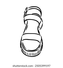 strap sandal outline drawing vector, strap sandal in a sketch style,