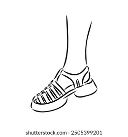 strap sandal outline drawing vector, strap sandal in a sketch style,