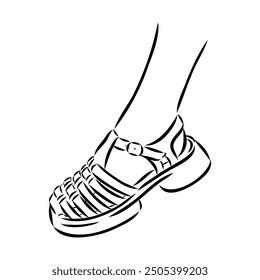 strap sandal outline drawing vector, strap sandal in a sketch style,