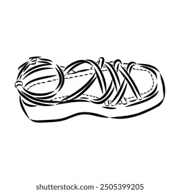 strap sandal outline drawing vector, strap sandal in a sketch style,