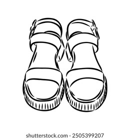 strap sandal outline drawing vector, strap sandal in a sketch style,