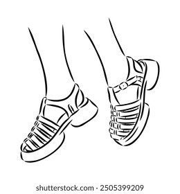 strap sandal outline drawing vector, strap sandal in a sketch style,