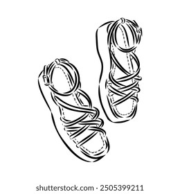 strap sandal outline drawing vector, strap sandal in a sketch style,