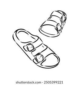 strap sandal outline drawing vector, strap sandal in a sketch style,