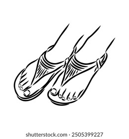 strap sandal outline drawing vector, strap sandal in a sketch style,