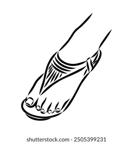 strap sandal outline drawing vector, strap sandal in a sketch style,