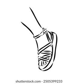 strap sandal outline drawing vector, strap sandal in a sketch style,