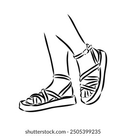 strap sandal outline drawing vector, strap sandal in a sketch style,