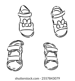 strap sandal outline drawing vector, strap sandal in a sketch style,