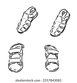 strap sandal outline drawing vector, strap sandal in a sketch style,