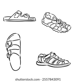 strap sandal outline drawing vector, strap sandal in a sketch style,