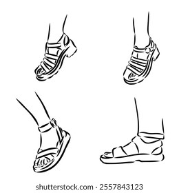 strap sandal outline drawing vector, strap sandal in a sketch style,