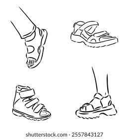 strap sandal outline drawing vector, strap sandal in a sketch style,