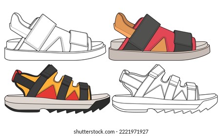 strap sandals drawing vector, strap sandals style, vector Illustration. with background
