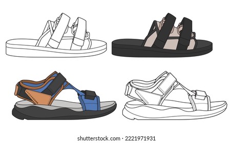 vectores de dibujo de sandalias de correa, estilo de sandalias de correa, vectorial Ilustración. con fondo
