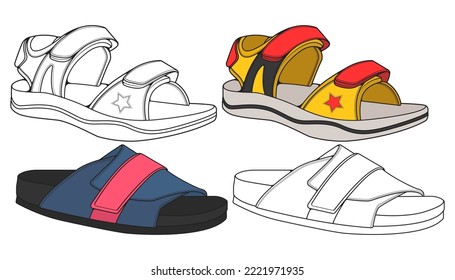 strap sandals drawing vector, strap sandals style, vector Illustration. with background
