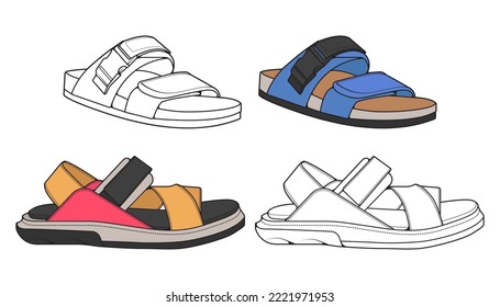 vectores de dibujo de sandalias de correa, estilo de sandalias de correa, vectorial Ilustración. con fondo
